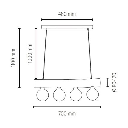 Lampadario a sospensione con filo TRABO 4xE27/60W/230V - certificato FSC