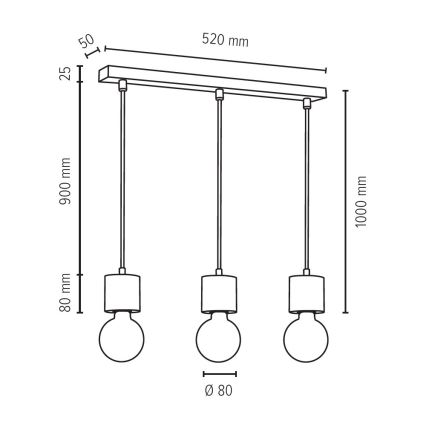 Lampadario a sospensione con filo TRONGO ROUND 3xE27/60W/230V - certificato FSC