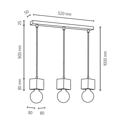 Lampadario a sospensione con filo TRONGO ROUND 3xE27/60W/230V - certificato FSC