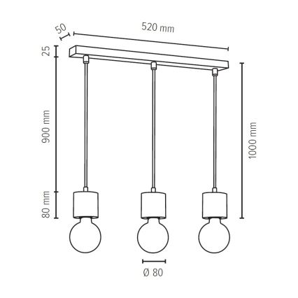 Lampadario a sospensione con filo PINO 3xE27/60W/230V - certificato FSC