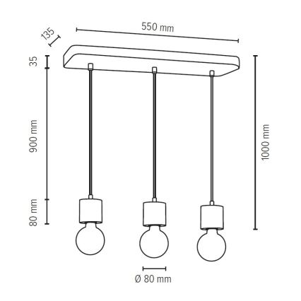 Lampadario a sospensione con filo STRONG 3xE27/60W/230V - certificato FSC