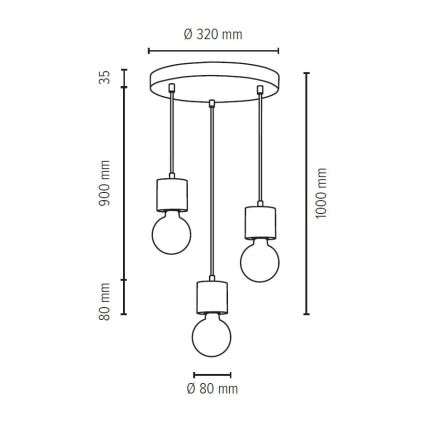 Lampadario a sospensione con filo STRONG 3xE27/60W/230V - certificato FSC