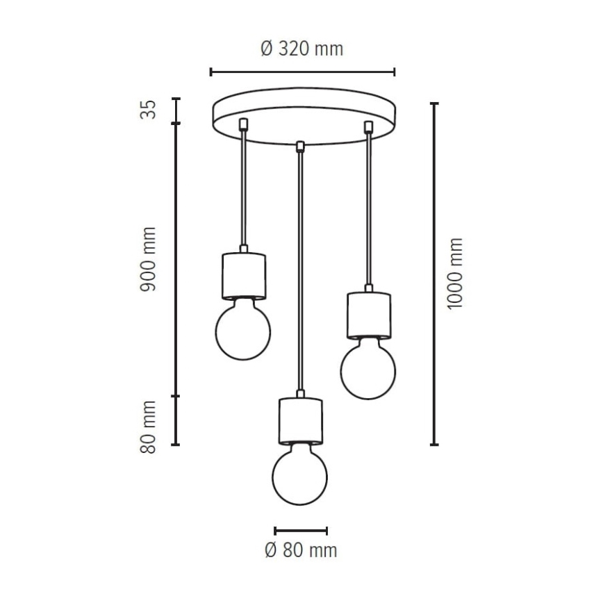 Lampadario a sospensione con filo STRONG 3xE27/60W/230V - certificato FSC