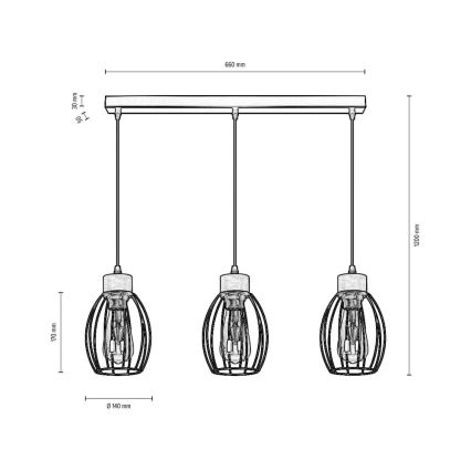 Lampadario a sospensione con filo GUNNAR 3xE27/60W/230V quercia - certificato FSC