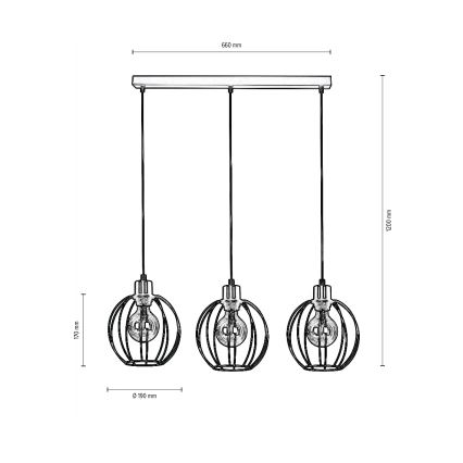 Lampadario a cavo BERIS 3xE27/60W/230V rovere