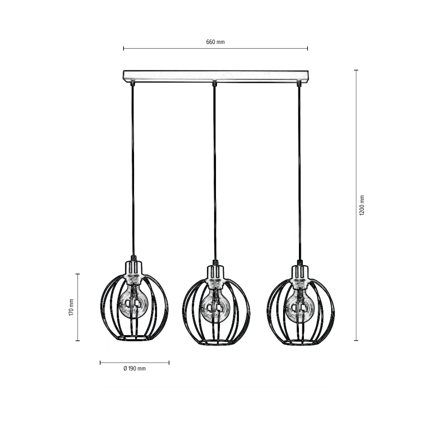 Lampadario a cavo BERIS 3xE27/60W/230V rovere