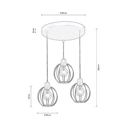 Lampadario a sospensione con filo BERIS 3xE27/60W/230V - certificato FSC