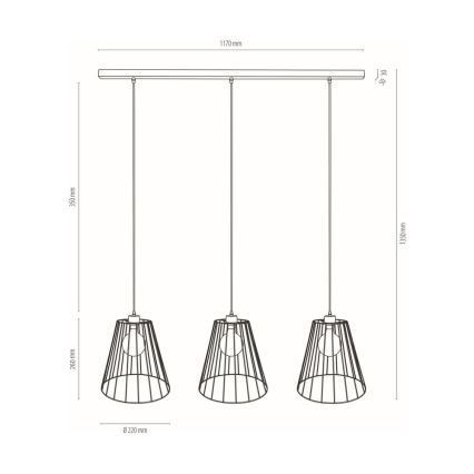 Lampadario a sospensione con filo ORAZIO 3xE27/60W/230V pino