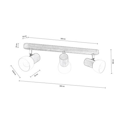 Faretto da binario NEL 3xE27/15W/230V pino - certificato FSC