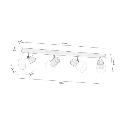 Plafoniera a incasso NEL 4xE27/15W/230V pino