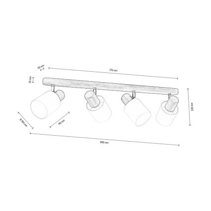 Faretto da binario TRENDY 4xE27/15W/230V pino - certificato FSC