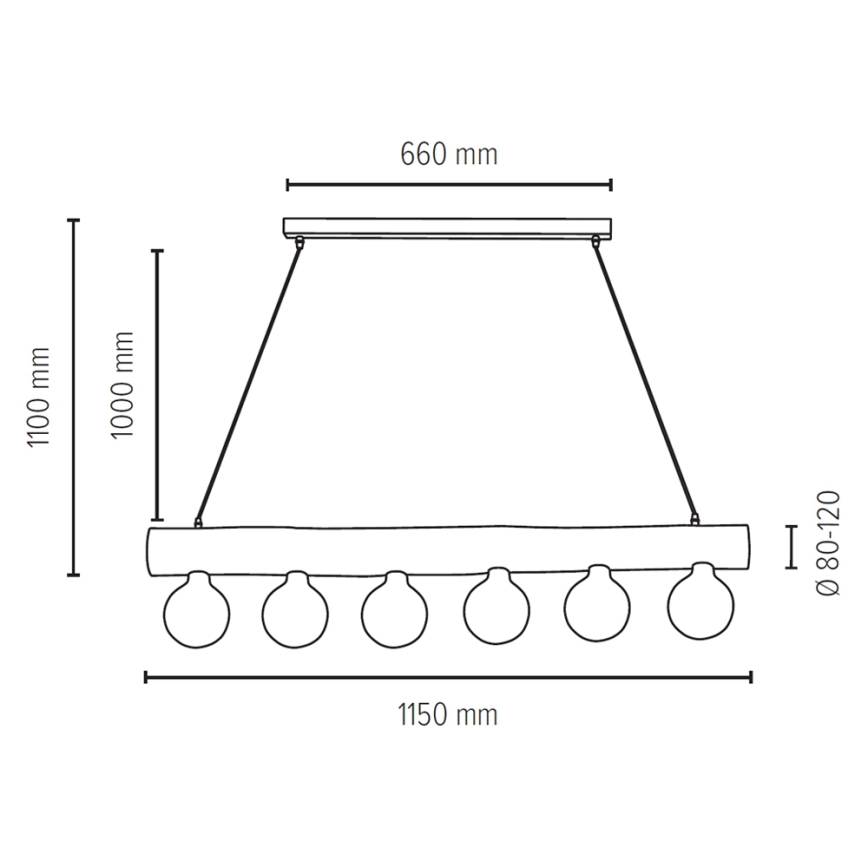 Lampadario a sospensione con filo TRABO 6xE27/25W/230V quercia