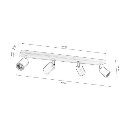 Faretto da binario MANARA 4xGU10/5W/230V noce - certificato FSC