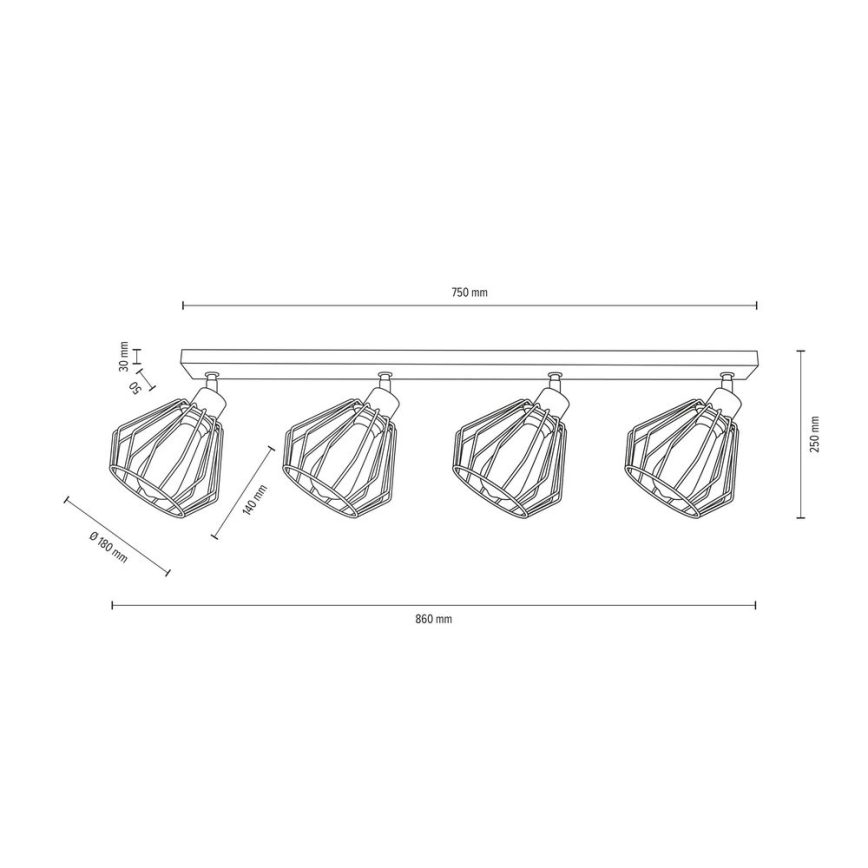 Faretto da binario VENTI 4xE27/15W/230V pino - certificato FSC