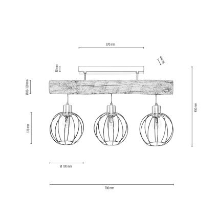 Lampadario a plafone BERIS 3xE27/25W/230V pino
