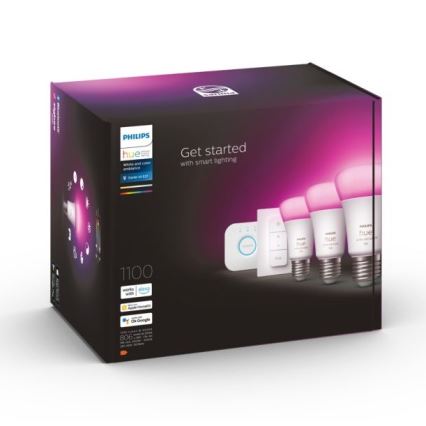 Starter pack Philips Hue WHITE AND COLOR AMBIANCE 3xE27/9W 2000-6500K + dispositivo di interconnessione