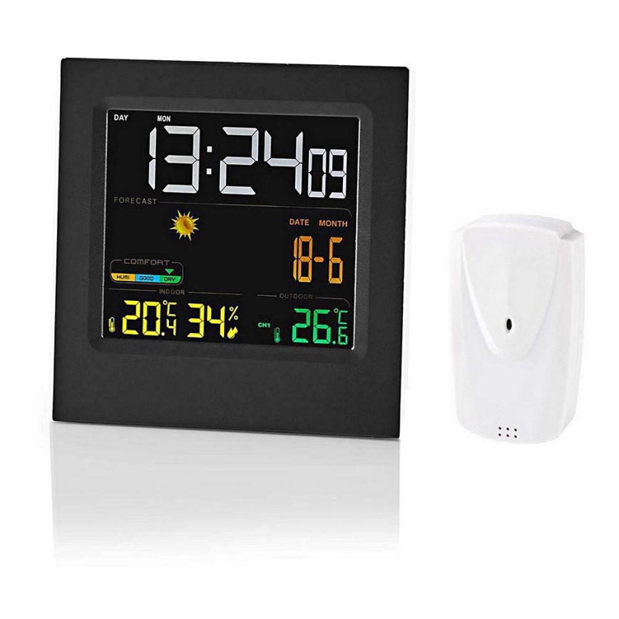 Stazione meteo con display LCD a colori 230V/3xAAA + 2xAA nero
