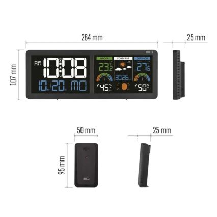 Stazione meteo con display LCD a colori e sveglia 5V 3xAAA + 2xAA nero
