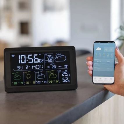Stazione meteo con display LCD GoSmart 230V/3xAAA + 2×AAA Wi-Fi Tuya nero