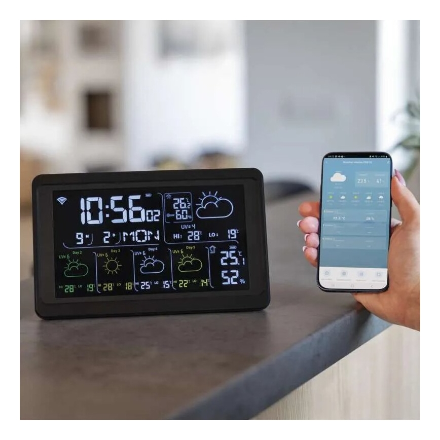 Stazione meteo con display LCD GoSmart 230V/3xAAA + 2×AAA Wi-Fi Tuya nero