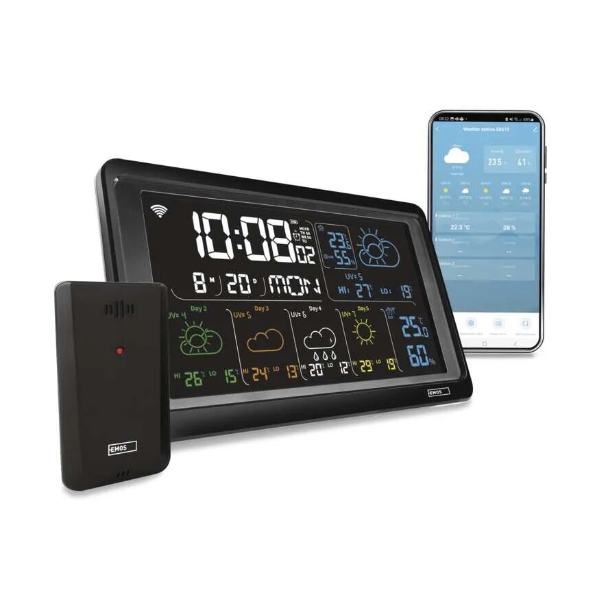 Stazione meteo con display LCD GoSmart 230V/3xAAA + 2×AAA Wi-Fi Tuya nero
