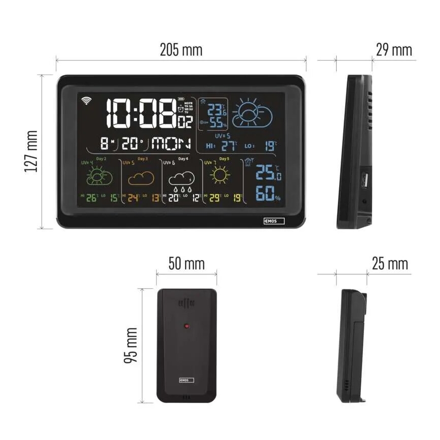 Stazione meteo con display LCD GoSmart 230V/3xAAA + 2×AAA Wi-Fi Tuya nero