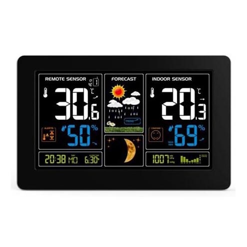 Stazione meteo con display LCD USB 5V/2xAAA + 2xAAA di ricarica nero