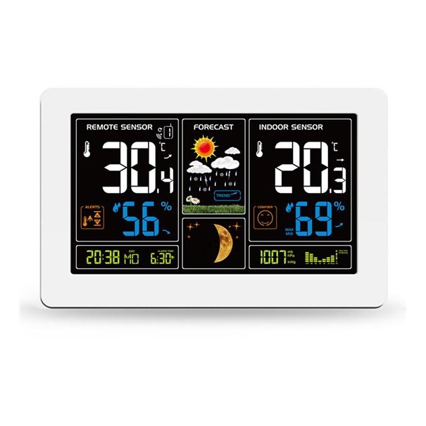 Stazione meteo con display LCD USB di ricarica 2xAAA/5V + 2xAAA bianco