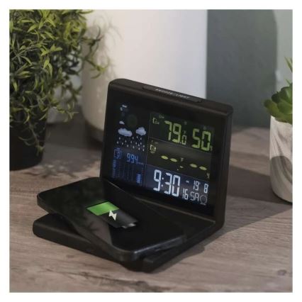 Stazione meteo con ricarica wireless 5V 2xAA + 2xAAA nera