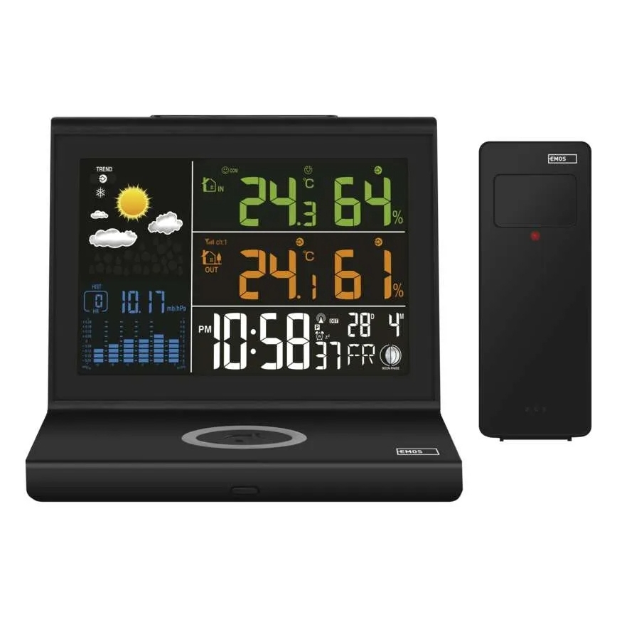 Stazione meteo con ricarica wireless 5V 2xAA + 2xAAA nera