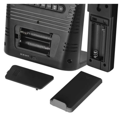 Stazione meteo con ricarica wireless 5V 2xAA + 2xAAA nera