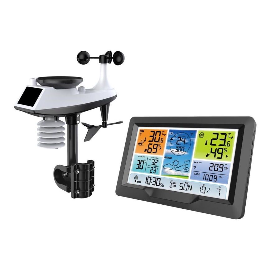 Stazione meteo professionale con display LCD a colori e sveglia 5V/2xAA + 3xAA