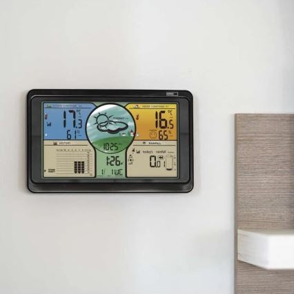 Stazione meteo wireless con display LCD a colori e pluviometro 3xAAA nero