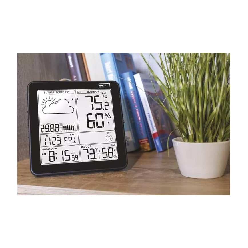 Stazione meteo wireless con sveglia 3xAA nera
