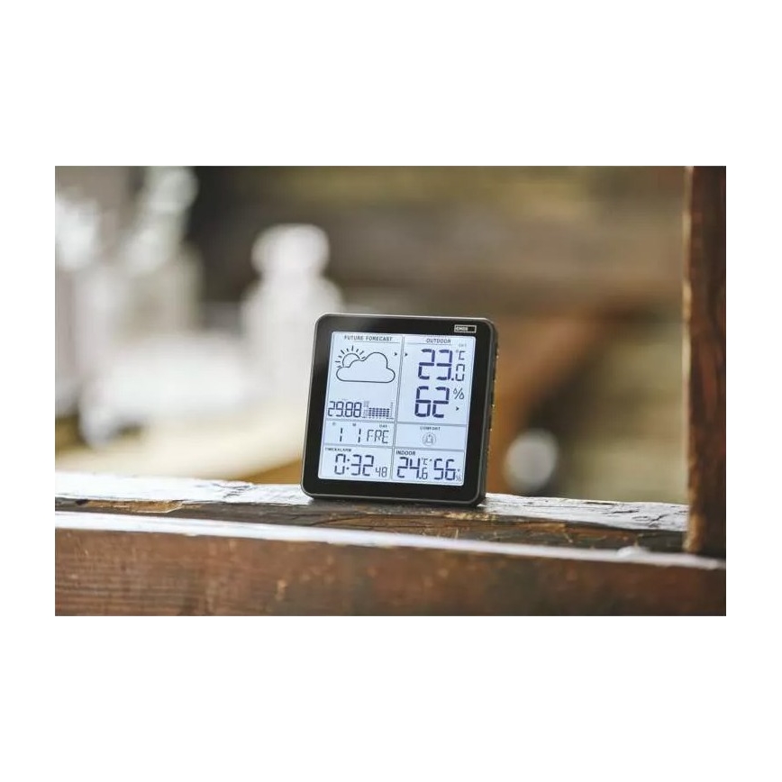 Stazione meteo wireless con sveglia 3xAA nera