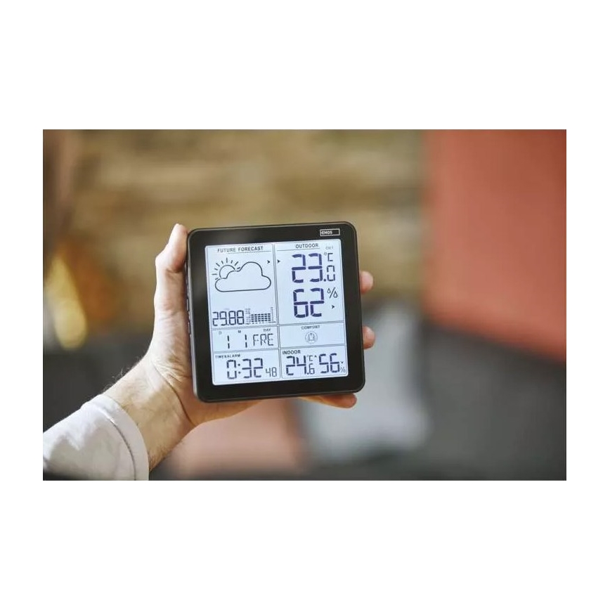 Stazione meteo wireless con sveglia 3xAA nera