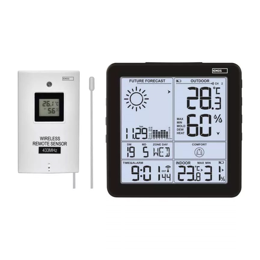 Stazione meteo wireless con sveglia 3xAA nera
