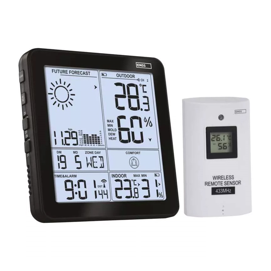 Stazione meteo wireless con sveglia 3xAA nera