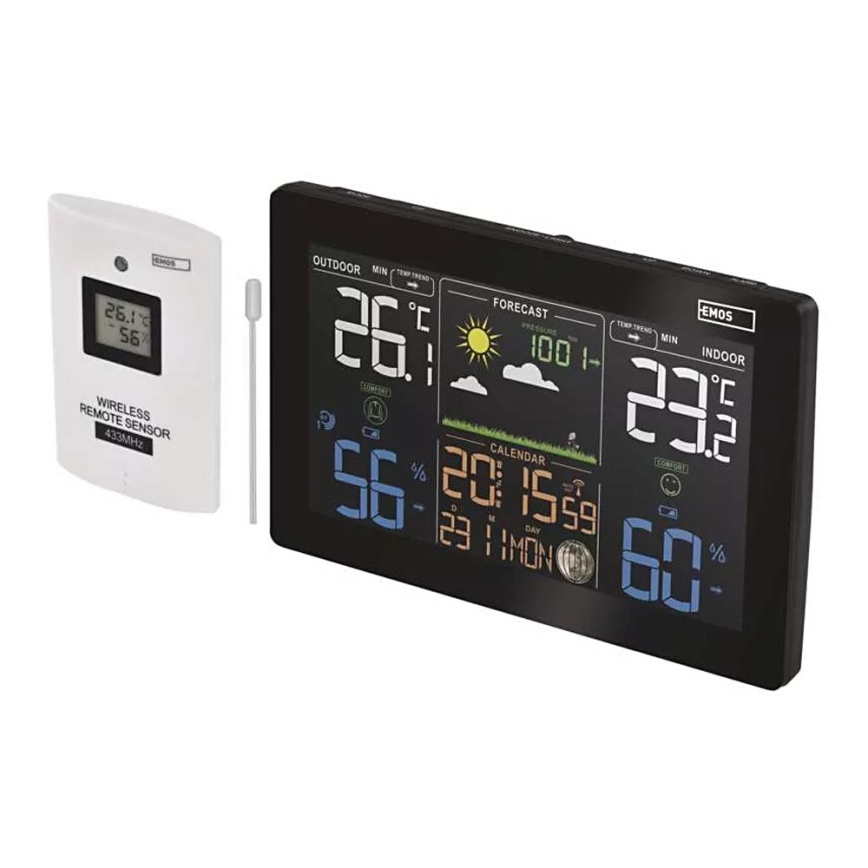 Stazione meteo wireless con sveglia 5V/3xAAA + 2xAAA nero