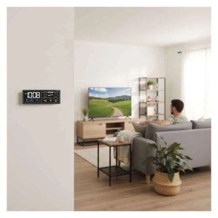 Stazione meteorologica con display LCD a colori e sveglia, alimentazione 5V, 3xAAA + 2xAA, colore nero