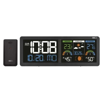 Stazione meteorologica con display LCD a colori e sveglia, alimentazione 5V, 3xAAA + 2xAA, colore nero
