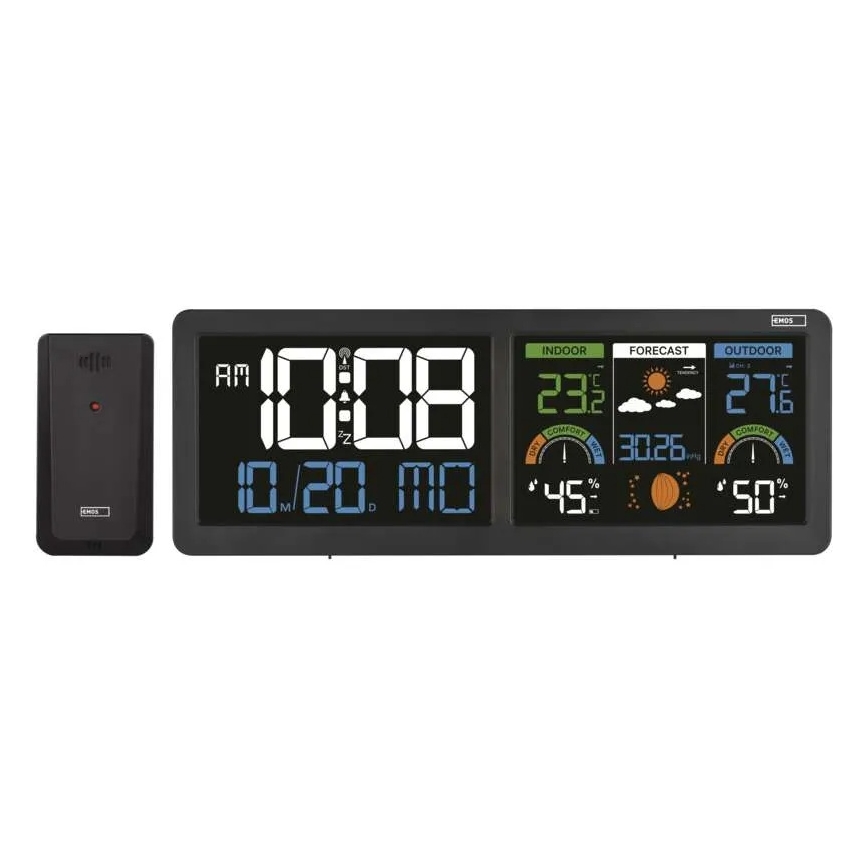 Stazione meteorologica con display LCD a colori e sveglia, alimentazione 5V, 3xAAA + 2xAA, colore nero
