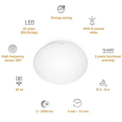 STEINEL 008383 - Lampada LED da bagno con sensore RS16LED LED/9,5W/230V