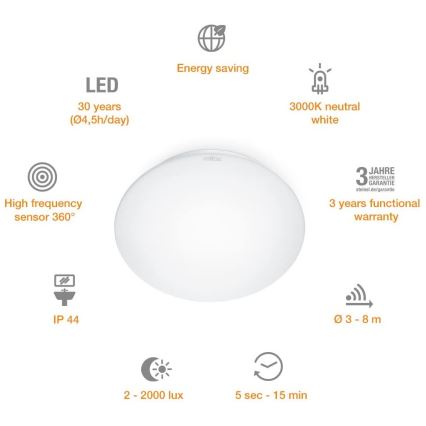 STEINEL 035105 - Lampada LED da bagno con sensore RS 16 LED G LED/9,5W/230V