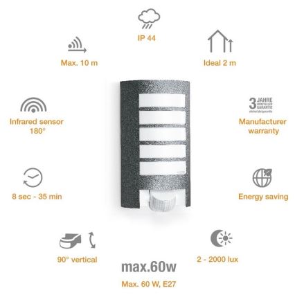 STEINEL 657819 - Lampada da esterno con sensore L12 1xE27/60W/230V