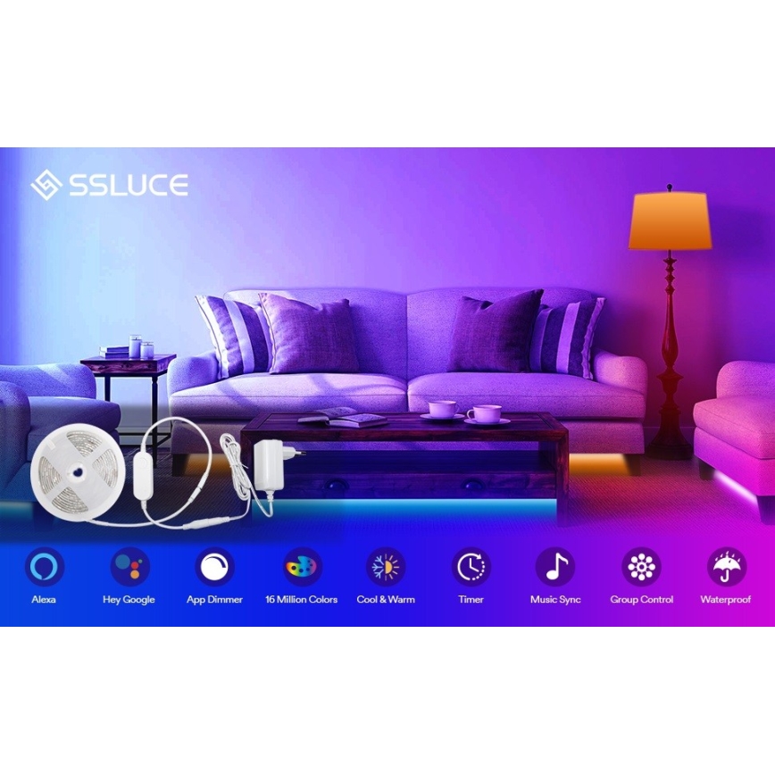 Striscia LED RGB dimmerabile per esterni LED/24W/12V IP65 5 m Wi-Fi Tuya