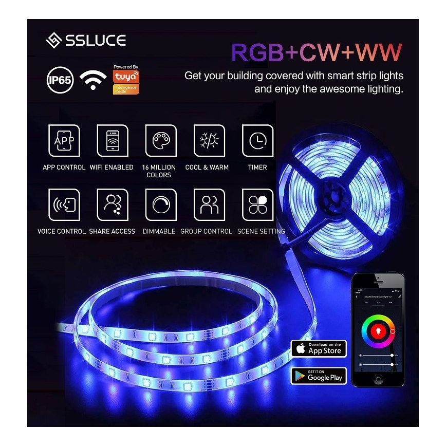 Striscia LED RGB dimmerabile per esterni LED/24W/12V IP65 5 m Wi-Fi Tuya