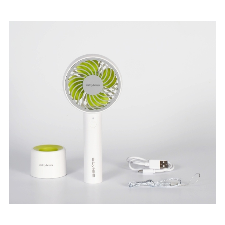 Stylies - Ventilatore portatile ricaricabile LACERTA 4W/5V 2500 mAh bianco