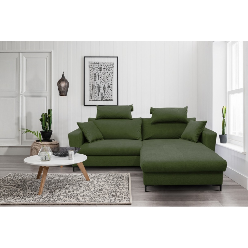 Suite lounge angolare a L imbottita e pieghevole HORTA destra verde
