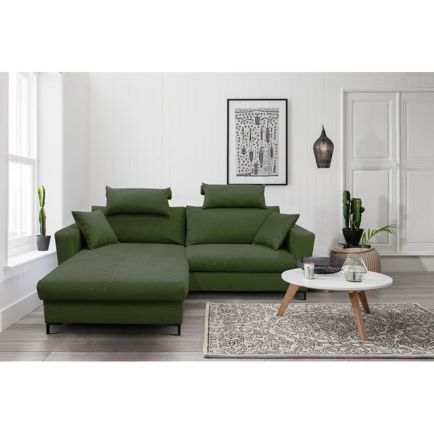 Suite lounge angolare a L imbottita e pieghevole HORTA sinistra verde
